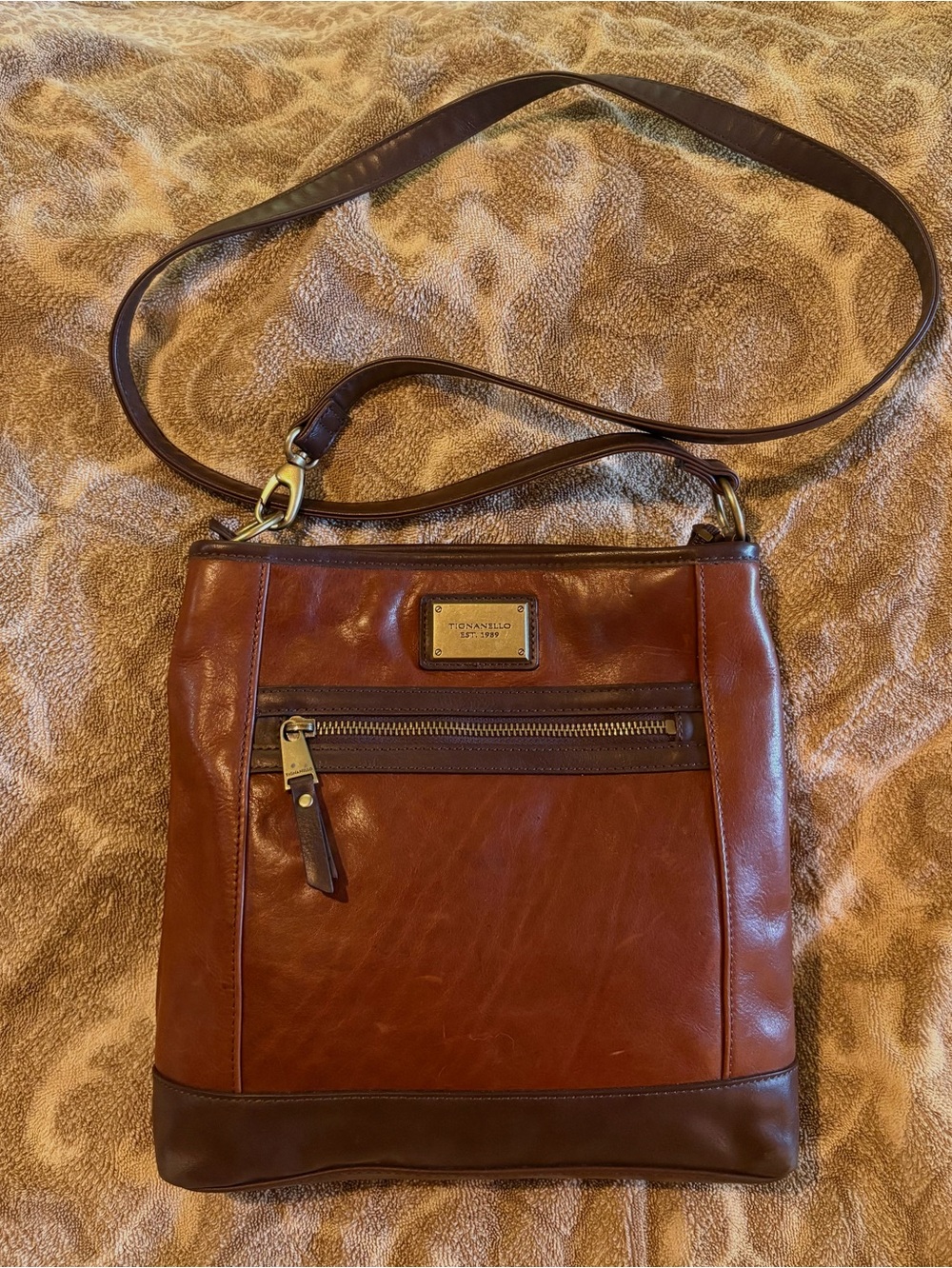 Tignanello Two-Tone Brown Leather Messenger Bag